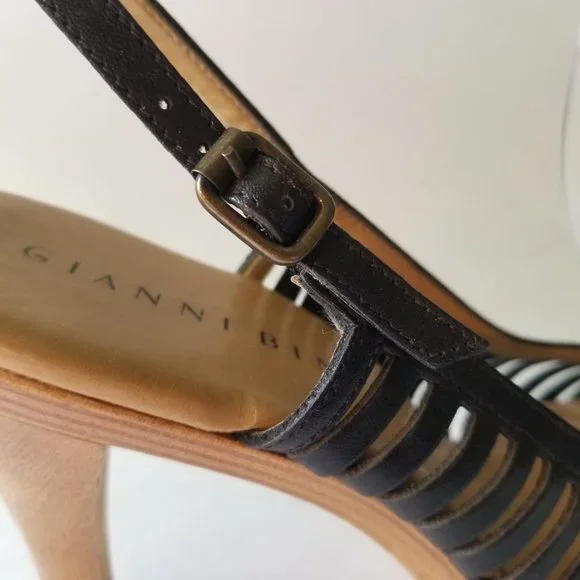 GIANNI BINI 9 1/2 MEDIUM OPEN TOE SLING BACK BLACK SANDAL FW-0005 - Picture 7 of 10